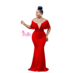 Robe de soirée avec épaules tombantes - rouge