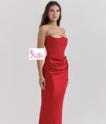 Robe de soirée 3/4 en soie léger - rouge – Image 2