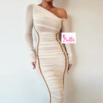 Robe moulante avec épaules asymétriques - beige marron – Image 7
