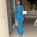 Robe moulante longues manches - bleu – Image 3