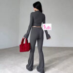 Ensemble pantalon et top avec manches évasées - gris – Image 4