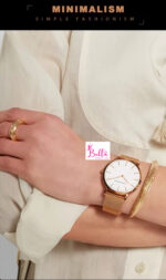 Montre Hannah Martin unisexe - blanc et bande dorée (+ boîte) – Image 2