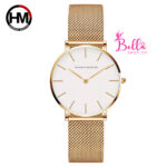 Montre Hannah Martin unisexe - blanc et bande dorée (+ boîte)