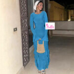 Robe moulante longues manches - bleu