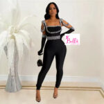 Combinaison avec gants et détails strass - noire