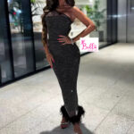 Robe 1 manche avec strass - noire – Image 6