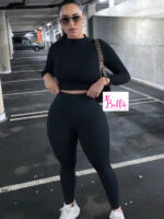 Ensemble pantalon et crop top - noir – Image 3