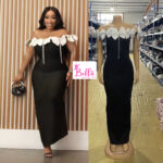 Robe moulante avec strass pendants - noir blanc – Image 5