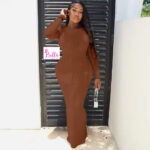 Robe moulante longue manche - marron – Image 3