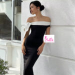 Robe moulante bicolore - noir blanc – Image 2