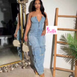 Combinaison cargo en jean - bleue