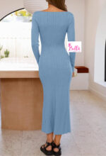 Robe moulante longue manche - bleu – Image 3