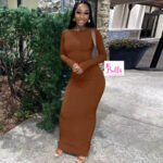 Robe moulante longue manche - marron