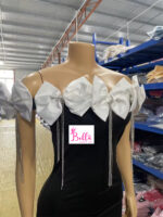 Robe moulante avec strass pendants - noir blanc – Image 6