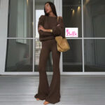 Ensemble pantalon et top asymétrique - marron – Image 6