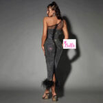 Robe 1 manche avec strass - noire – Image 7