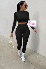 Ensemble pantalon et crop top - noir – Image 2