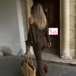 Ensemble pantalon et top asymétrique - marron – Image 3