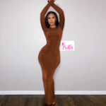 Robe moulante longue manche - marron – Image 2