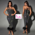 Robe 1 manche avec strass - noire – Image 5