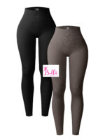 Legging taille haute côtelé et gainant - taupe – Image 2