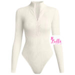 Bodysuit côtelé gainant avec une fermeture et des manches longues - beige – Image 4