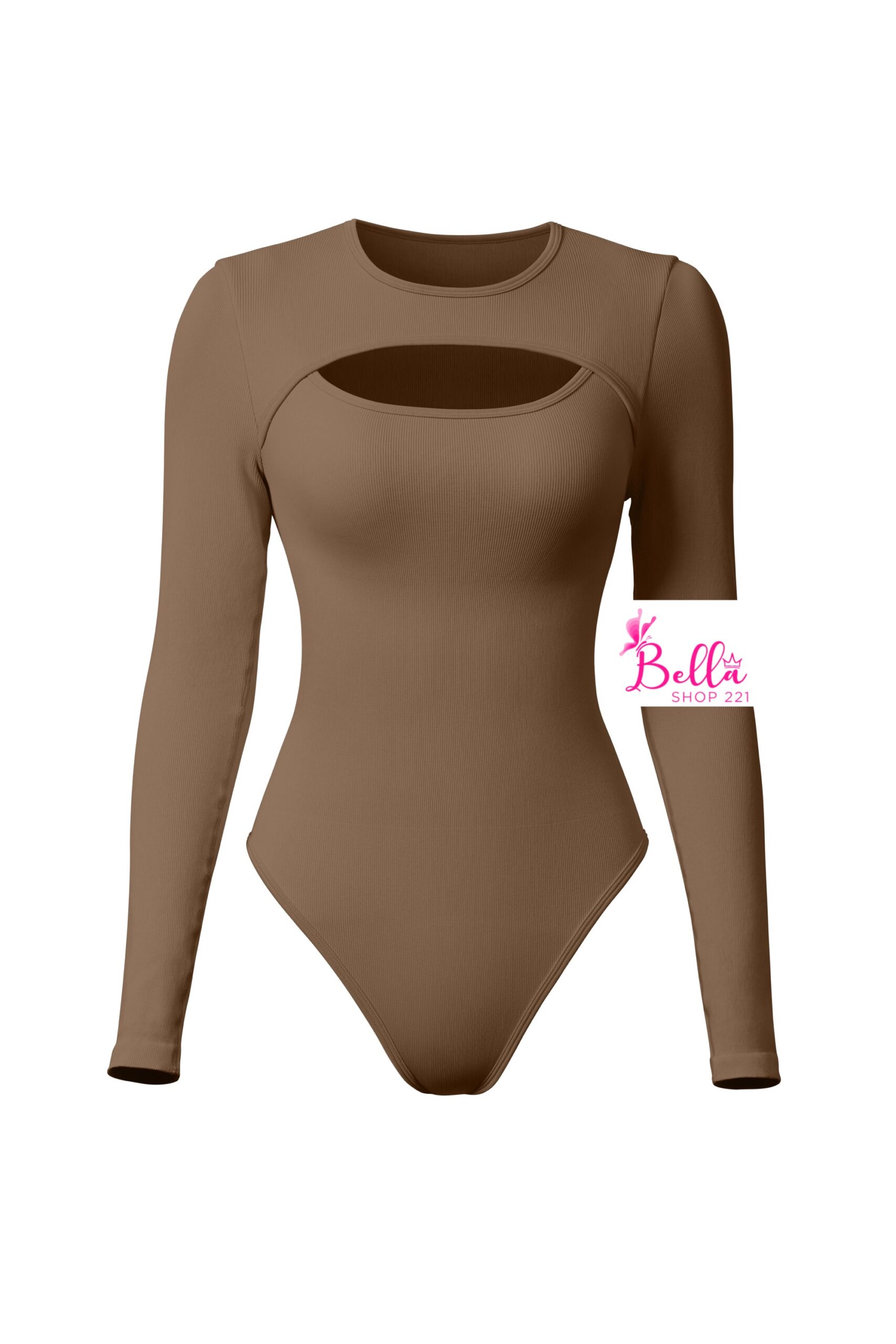 75f7ae2e-b9cd-4545-bbce-8015112ec863 Bodysuit côtelé gainant avec des manches longues - marron – Image 1
