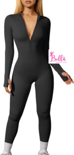 Combinaison côtelé et gainant avec une fermeture et des manches longues - noire – Image 6