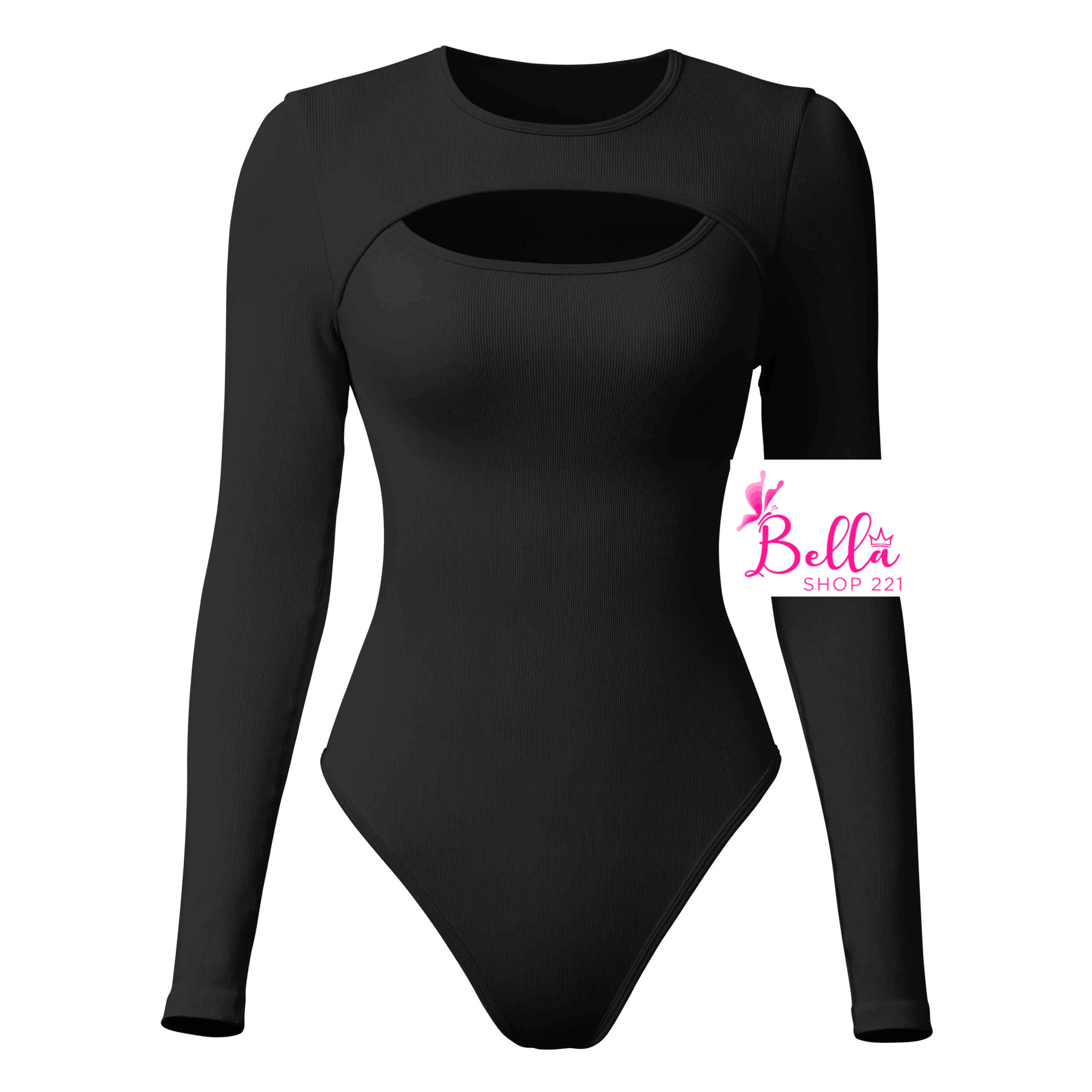 fa46b173-a761-491f-885f-37fbefd450ab Bodysuit côtelé gainant avec des manches longues - noir – Image 1