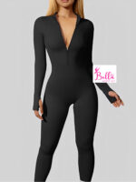 Combinaison côtelé et gainant avec une fermeture et des manches longues - noire – Image 4