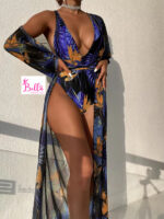 Ensemble Maillot de bain 2 pièces ( maillot 1 pièce + kimono) - violet jaune