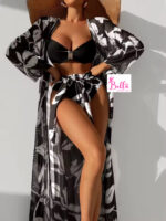Ensemble Maillot de bain 3 pièces (bikini + kimono) - Noir blanc