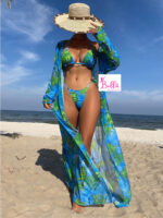 Ensemble Maillot de bain 3 pièces (bikini + kimono) - vert bleu – Image 2
