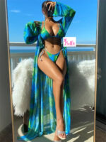 Ensemble Maillot de bain 3 pièces (bikini + kimono) - vert bleu
