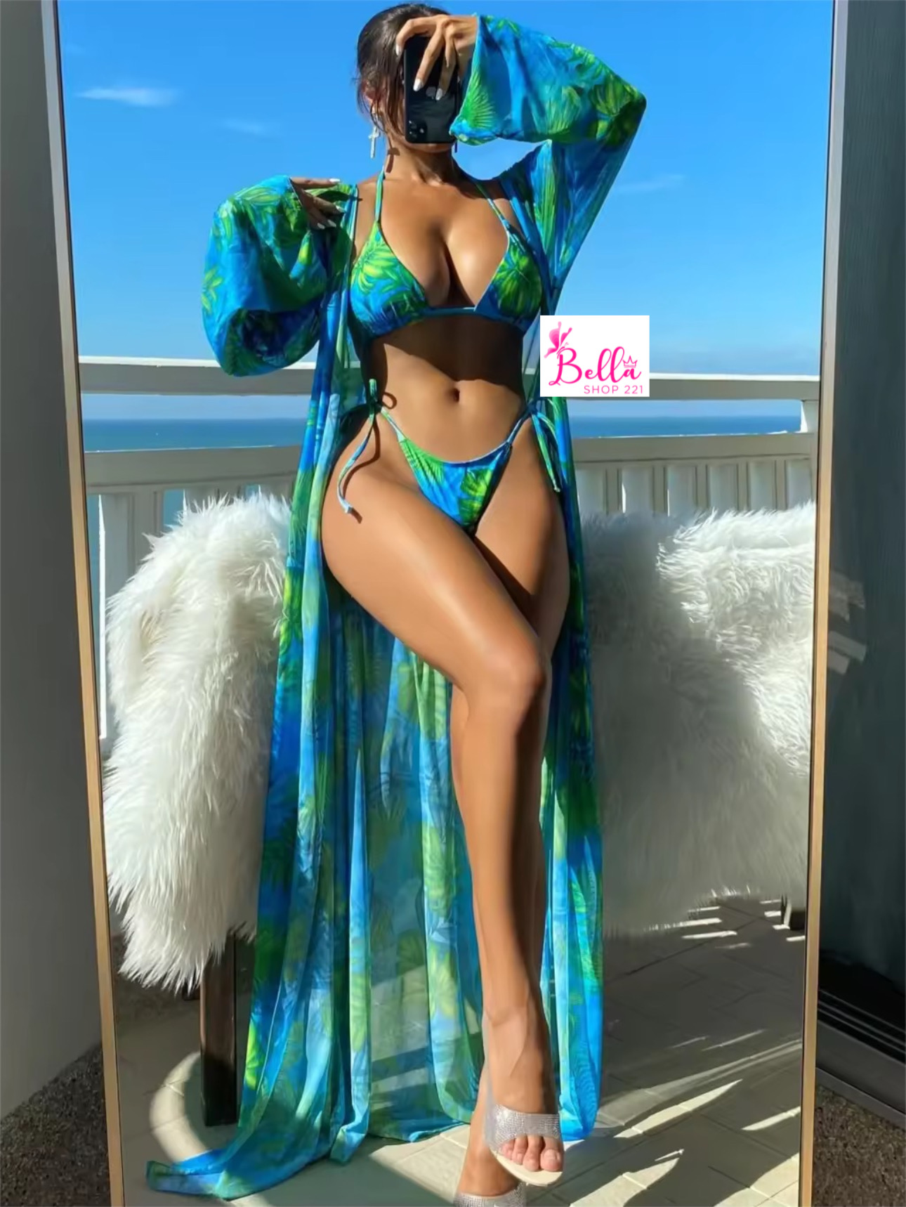 3eed4be0-bf43-4dd9-bf45-e509cd01a590 Ensemble Maillot de bain 3 pièces (bikini + kimono) - vert bleu – Image 1