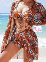 Ensemble Maillot de bain 3 pièces (short + haut + kimono) - orange vert – Image 5
