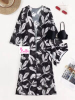 Ensemble Maillot de bain 3 pièces (bikini + kimono) - Noir blanc – Image 3