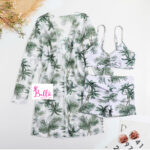 Ensemble Maillot de bain 3 pièces (short + haut + kimono) - vert blanc – Image 7