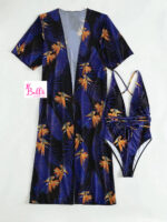Ensemble Maillot de bain 2 pièces ( maillot 1 pièce + kimono) - violet jaune – Image 3