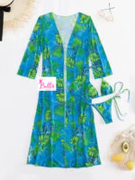 Ensemble Maillot de bain 3 pièces (bikini + kimono) - vert bleu – Image 5