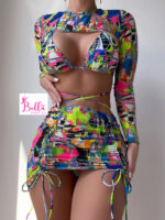 Ensemble Maillot de bain 4 pièces (bikini + jupe + longue manche) - multicolore – Image 4