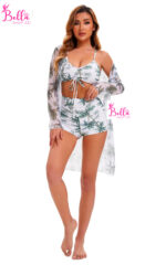 Ensemble Maillot de bain 3 pièces (short + haut + kimono) - vert blanc – Image 5