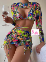 Ensemble Maillot de bain 4 pièces (bikini + jupe + longue manche) - multicolore – Image 3
