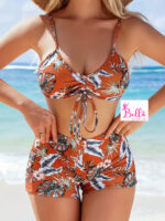 Ensemble Maillot de bain 3 pièces (short + haut + kimono) - orange vert – Image 2