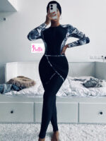 Ensemble Maillot de bain Burkini 4 pièces (maillot 1 pièce + legging + paréo + bonnet) -  bleu noir