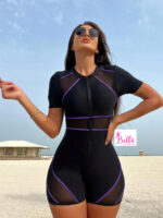 Maillot de bain 1 pièce (combi-short) - noir violet – Image 4