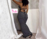 Robe moulante à rayures et dos croisé - noir blanc – Image 4