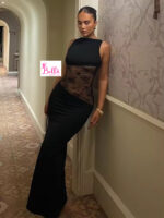 Robe moulante dos nu et cut out en dentelle - noire