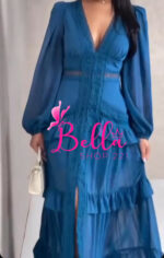 Robe  longue manche - bleue – Image 2