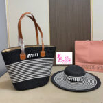 Ensemble Sac Fourre-Tout miu miu + chapeau - noir blanc